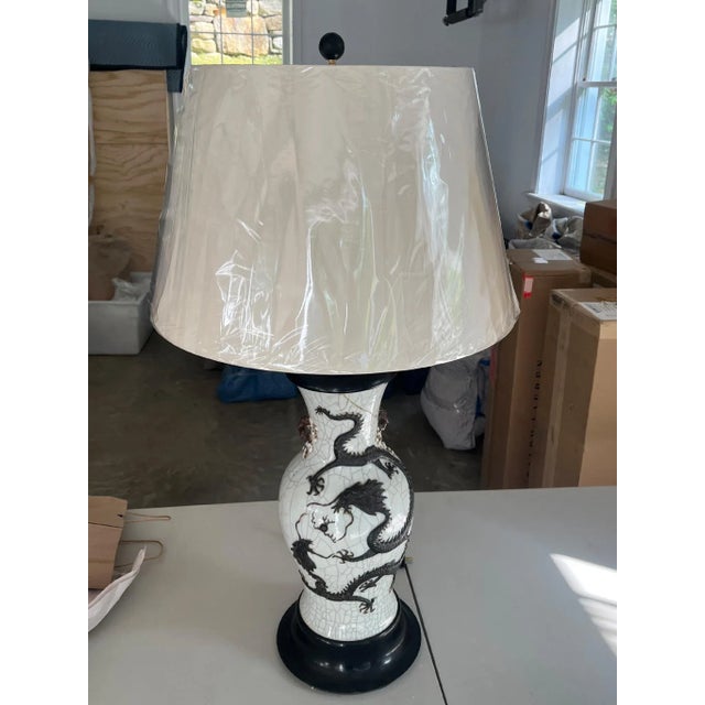 Chinese Large Chinese Crackle Glaze Table Lamp With Dragon Motif For Sale - Image 3 of 8