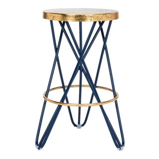 Hairpin Leg Counter Stool in Navy & Gold For Sale