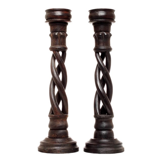 Vintage Indian Spiral Altar Candle Holders - Pair For Sale