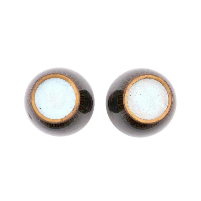 Paint A Pair of Late 19th Century Meiji Japanese Cloisonne Enamel Goldstone Butterfly Vases For Sale - Image 7 of 7