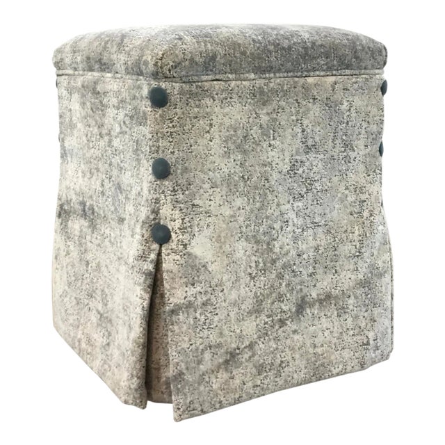 Caracole Couture Modern Grey and Turquoise Cut Velvet Hide and Seek Storage Ottoman For Sale