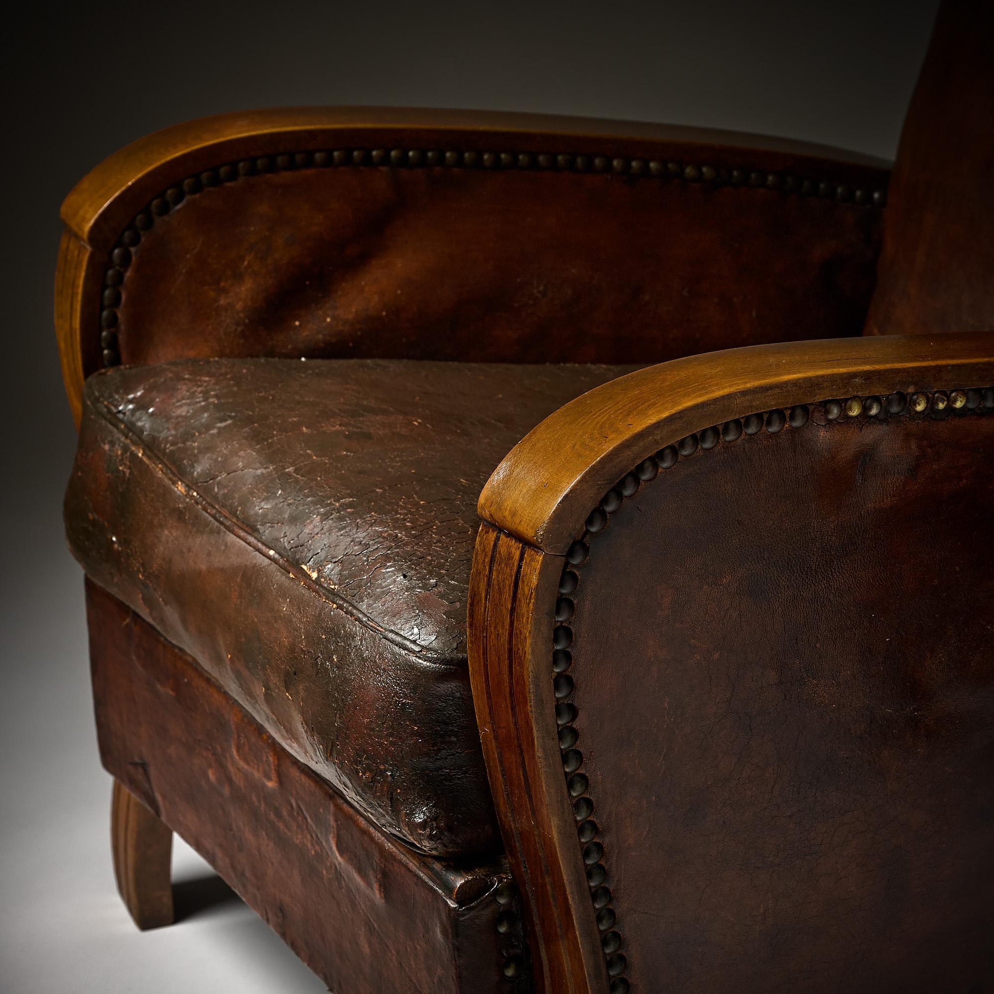 French Vintage Leather Club Chair | Chairish