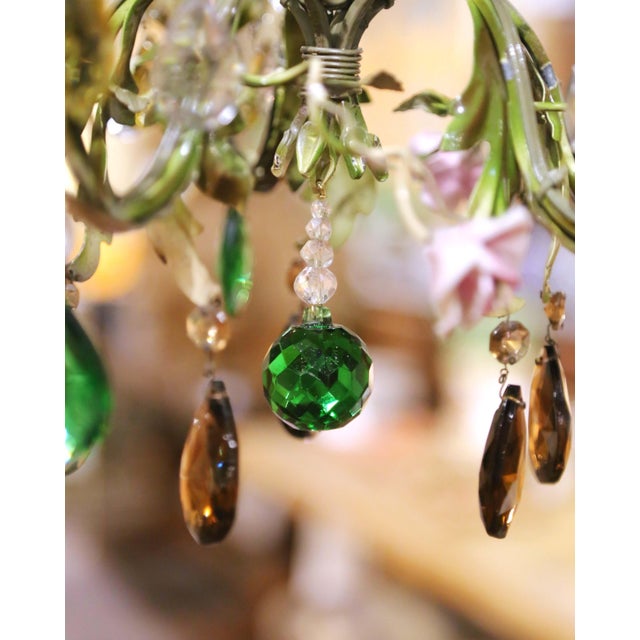 Early 20th Century French Floral Porcelain and Crystal Five-Light Chandelier For Sale - Image 9 of 9