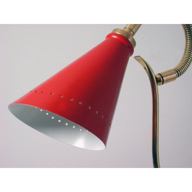 Mid-Century French Red Brass and Marble Gooseneck Table Lamp, 1950s For Sale - Image 9 of 13