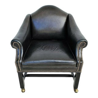 Vintage Mid Century Italian Leather Camelback Rolling Club Gaming Chair For Sale