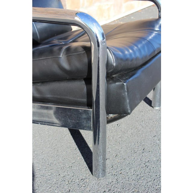 Milo Baughman Chrome and Black Leatherette Recliner For Sale - Image 6 of 12