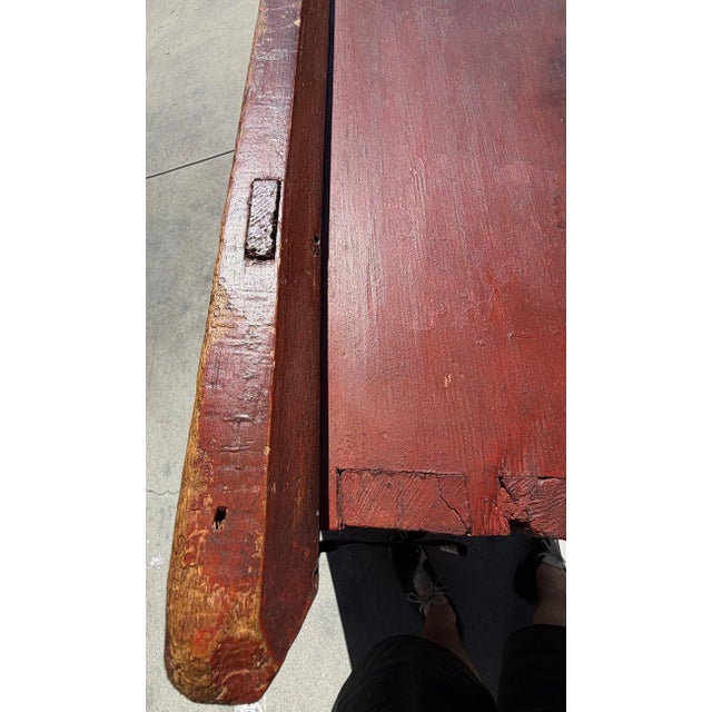 Early 19th Century Original Painted Wood Trunk W/Hand Forged Iron Hardware For Sale - Image 11 of 14