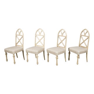 Early 20th Century Set of Four Gothic Revival English Bleached Oak Dining Chairs with Arched Backs For Sale