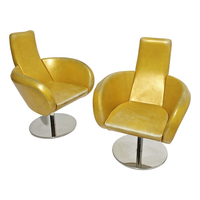 Swivel Armchairs with Chromed Legs, 1980s, Set of 2 For Sale