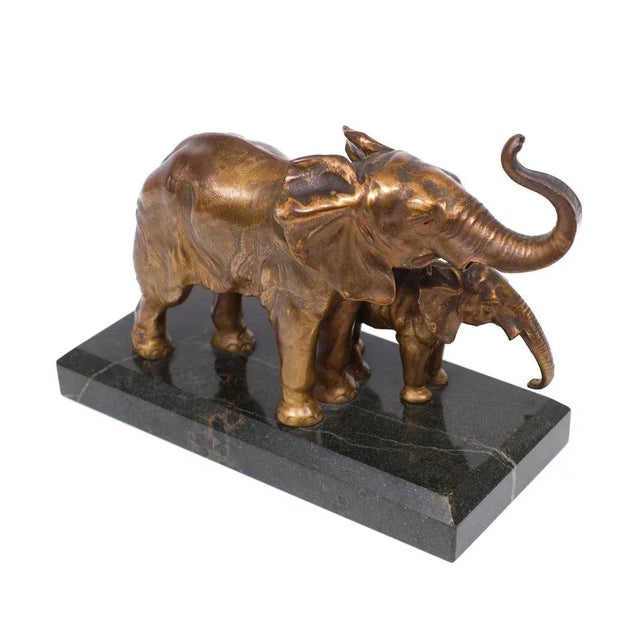 1920s Art Deco Two Elephants on Black Marble Base, France, 1925 For Sale - Image 5 of 12