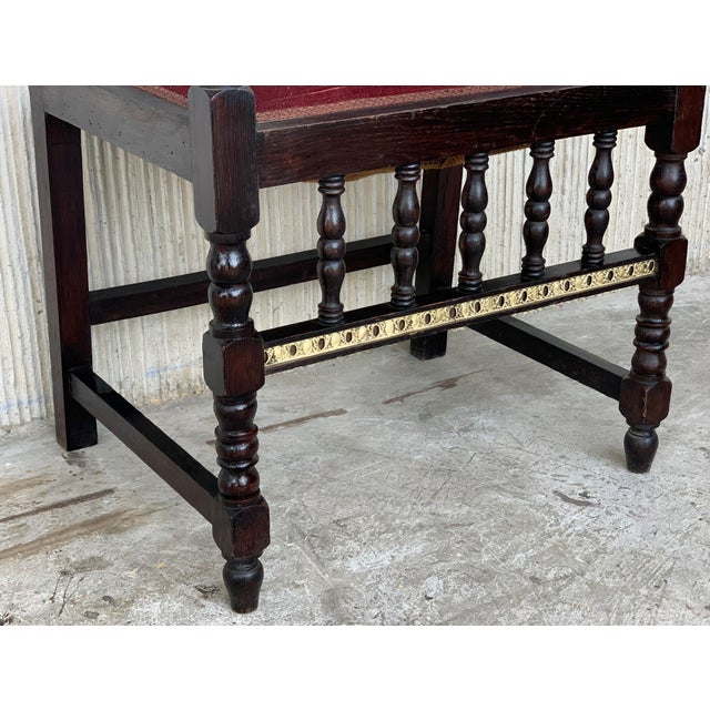Late 19th Century Pair of Spanish Armchairs with Bronze Details and Red Velvet Upholstery For Sale - Image 9 of 18