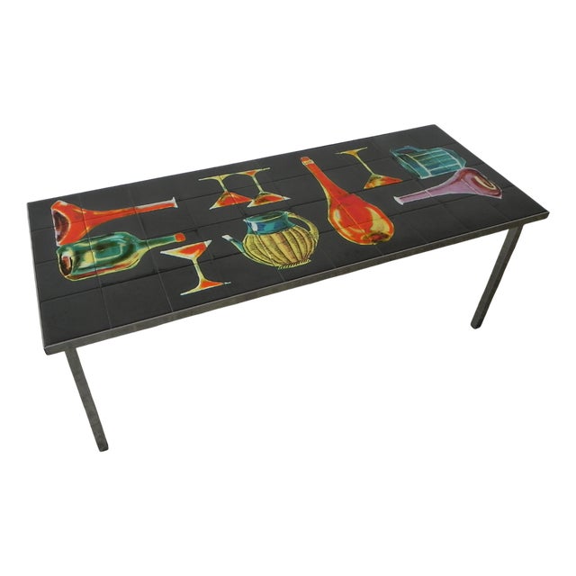 Vintage Tile Table with 40 Tiles and Decoration, 1960s For Sale