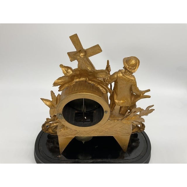 Antique French Gilt Spelter Mantel Clock Glass Dome Windmill Figural Victorian Clock C. 1880 For Sale - Image 6 of 10