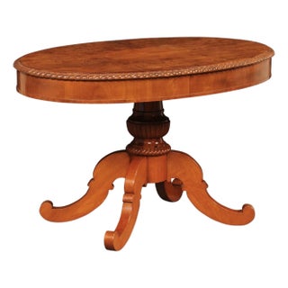 19th Century Swedish Oval Table with Curly Birch Top For Sale