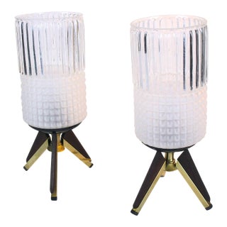 Pair of Ventian Glass & Brass Bed Side Lamp, Italie Mid-Century, 1950's For Sale