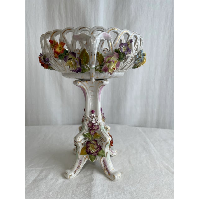 Beautiful, Classic, 19th Century Carl Thieme Dresden Porcelain Compote Centerpiece. A multitude of various colored flowers...