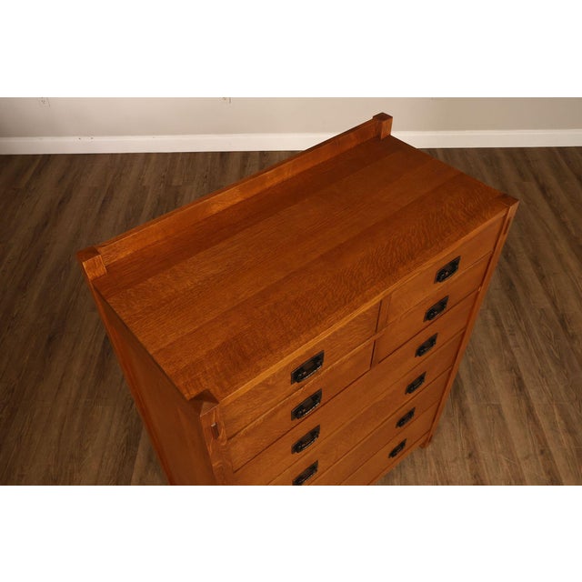 L. & J.G. Stickley, Inc. Stickley Mission Collection Oak High Chest Of Drawers For Sale - Image 4 of 18