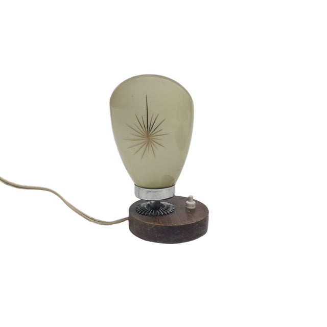 Art Deco Bedside Lamp in Glass, Metal, and Wood, Belgium, 1950s For Sale - Image 10 of 10