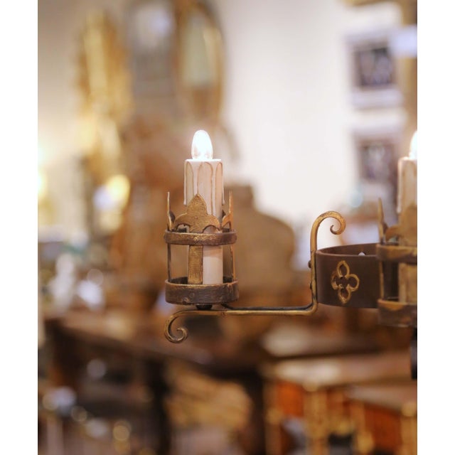Bronze Mid-Century French Gothic Revival Six-Light Iron Chandelier For Sale - Image 8 of 8