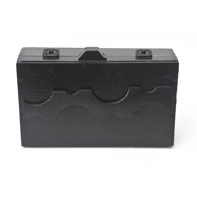 90's Louise Nevelson Style Dimensional Black Wood Assemblage Box Sculpture SIgned For Sale - Image 10 of 13