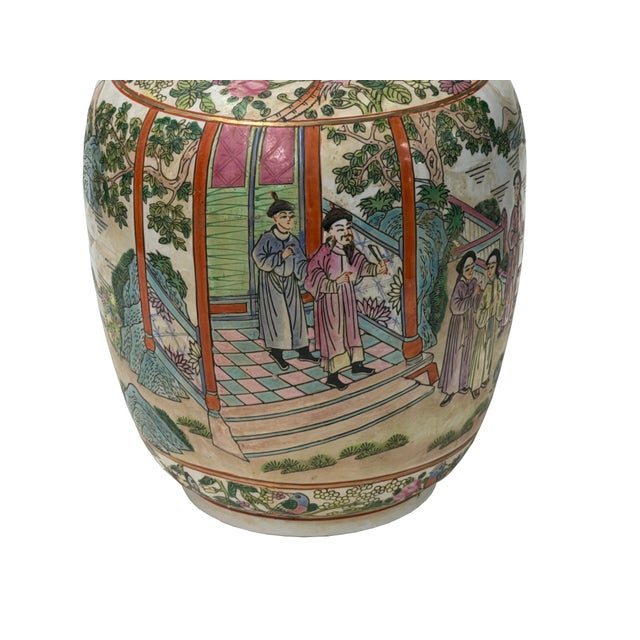 Vintage Chinese Famille Rose Palette Narrative Scene Porcelain Art Vase For Sale - Image 12 of 14