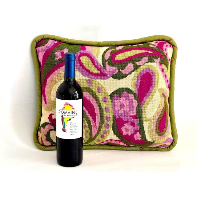 Textile Vintage Needlepoint Pillow With Paisley Floral Motif For Sale - Image 7 of 16