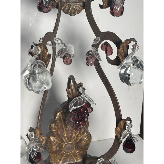 Antique Iron Wrought Sconces With Glass Fruits and Grape Clusyers - Pair For Sale - Image 11 of 11