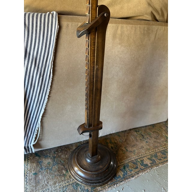 Brown 1940s Frances Elkins Prototype Mahogany Adjustable Ratchet Floor Lamp With Rh Linen Shade For Sale - Image 8 of 10