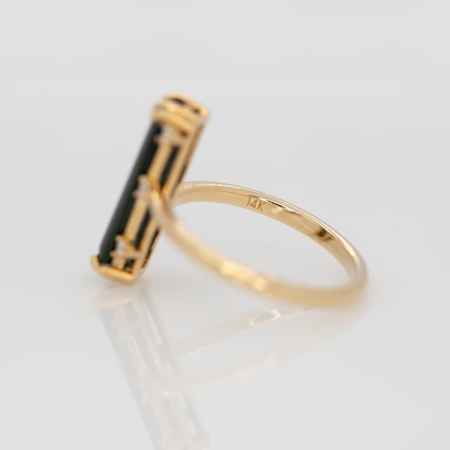 Black 2.5Ct Black Tourmaline Ring With Natural Diamond Accents: Solid 14k Gold, Size 6.75 For Sale - Image 8 of 8