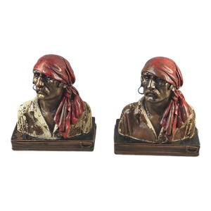 Pair of Antique Paul Herzel Armor Bronze Buccaneer Pirate Bookends Bronze-Clad C1928