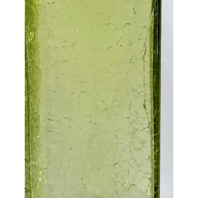 Art Glass MCM Pale Yellow Green Crackle Glass Rectangular 10" Vintage Vases-Pair For Sale In Dallas - Image 6 of 9