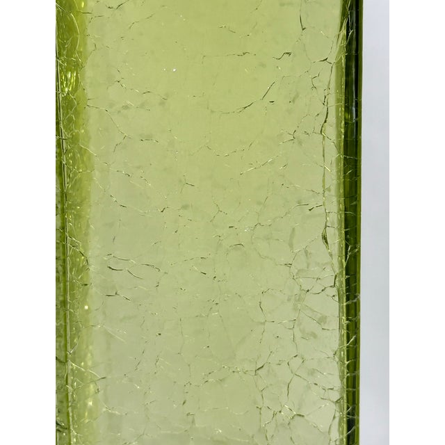 Mid 20th Century Art Glass Pale Yellow Green Crackle Glass Rectangular Vases - a Pair For Sale In Dallas - Image 6 of 9
