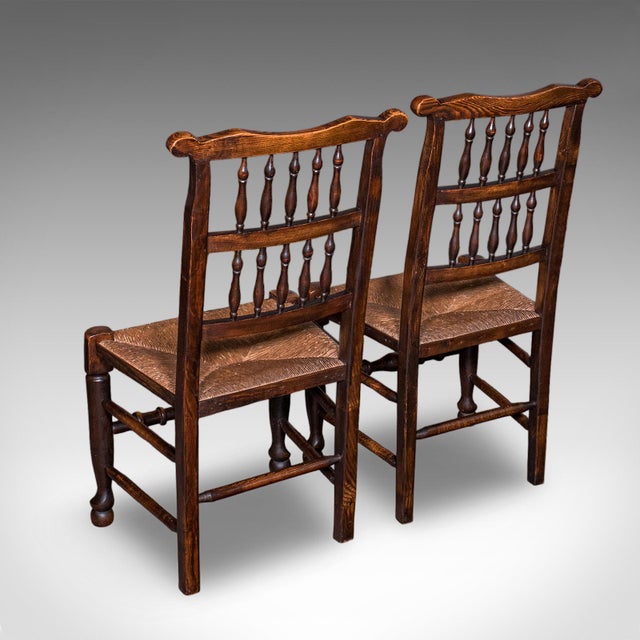1900 - 1909 6 Antique Lancashire Dining Chairs, English Beech, Carver, Seat, Edwardian, 1905 For Sale - Image 5 of 12
