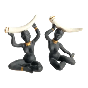 Vintage 1950s Female Nude Ceramic Figurines African Tribal Women Japan a Pair