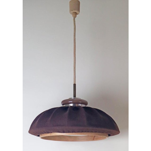 Mid-Century Modern Pendant Lamp in Brown Fabric, Wood and Glass from Doria Leuchten, Germany, 1970s For Sale - Image 13 of 18