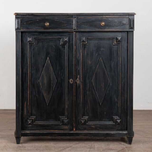 Gustavian (Swedish) Late 19th Century Swedish Black Painted Sideboard With Fluted Diamond Carving For Sale - Image 3 of 13