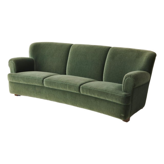 Curved Danish Sofa in Velvet, 1940's For Sale