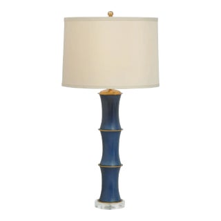 Rivoli Navy & Aged Brass Bamboo Lamp For Sale
