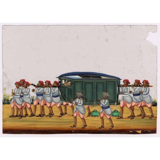Indian Company School, Travelling in Palanquin, 1800s, Gouache on Paper For Sale - Image 5 of 9