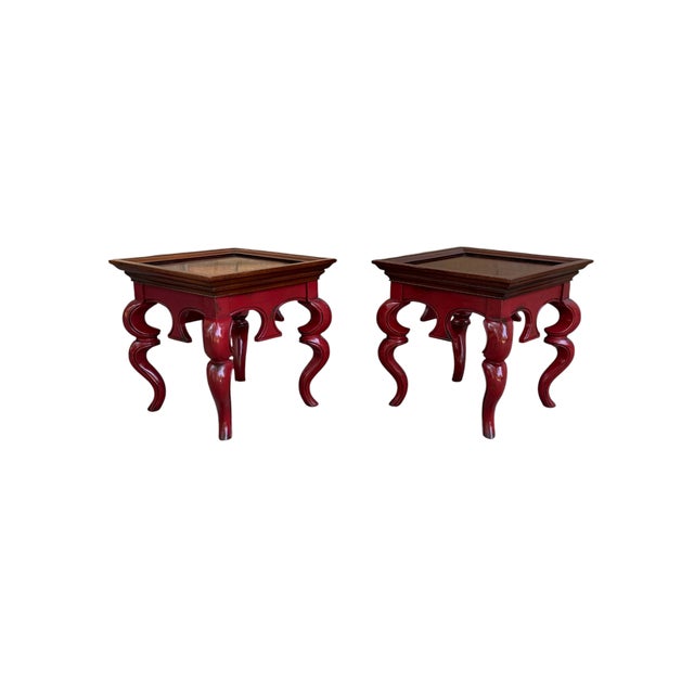 Early 21st Century Hickory Chair Chinoiserie Style Red Lacquered Side Tables – A Pair For Sale - Image 12 of 17