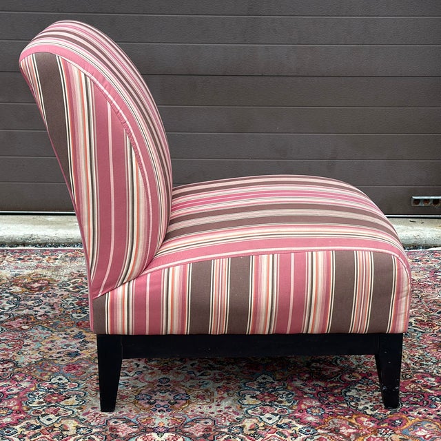 Pink Vintage Mitchell Gold Striped Slipper Chair For Sale - Image 8 of 13