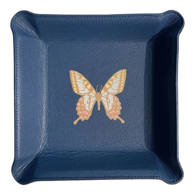 Butterfly Blue Leather Valet Tray For Sale