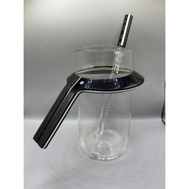 Vintage Italian glass martini cocktail pitcher. Black/white composite handle and stirrer. Design by Rede Guzzini. Likely...