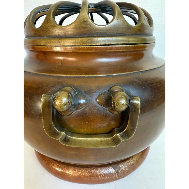 Metal Antique Meiji Japanese Copper/Bronze Charcoal Hand Warmer or Brazier, Koro Form For Sale - Image 7 of 12