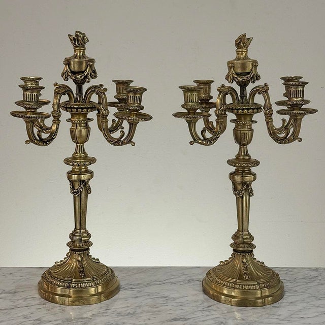 Metal Pair of French Napoleon III Period Louis XVI Bronze Candelabra For Sale - Image 7 of 18