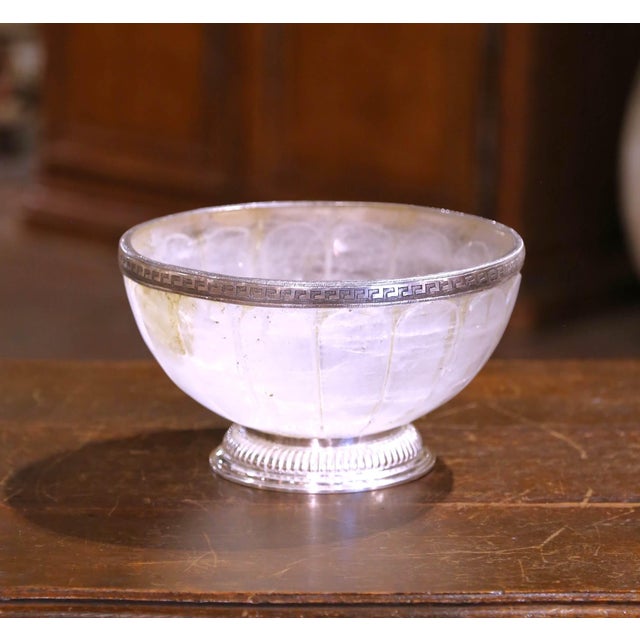 Mid-Century Silver-Mounted Carved Rock Crystal Center Table Bowl or Vide-Poche For Sale - Image 4 of 7