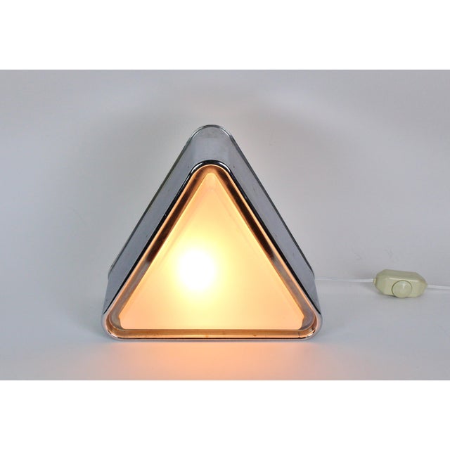 Mid 20th Century Vintage Mid-Century Modern Triangular Chrome and Glass Table Lamp For Sale - Image 5 of 11