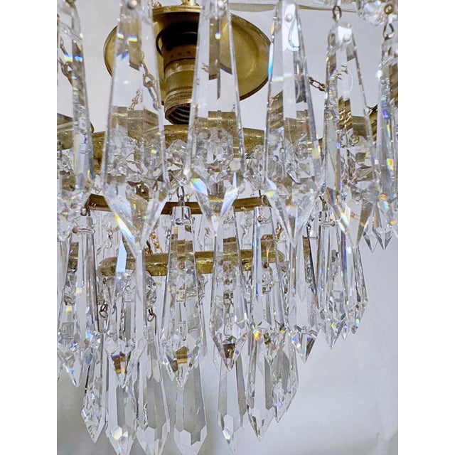 1950s Vintage Brass and Glass Rosette Rim and Crystal Prism Chandelier For Sale - Image 5 of 12