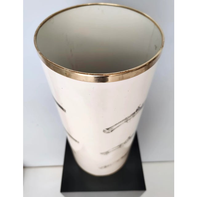 Metal Beige Varnished Metal and Brass Umbrella Stand, 1950s For Sale - Image 7 of 15
