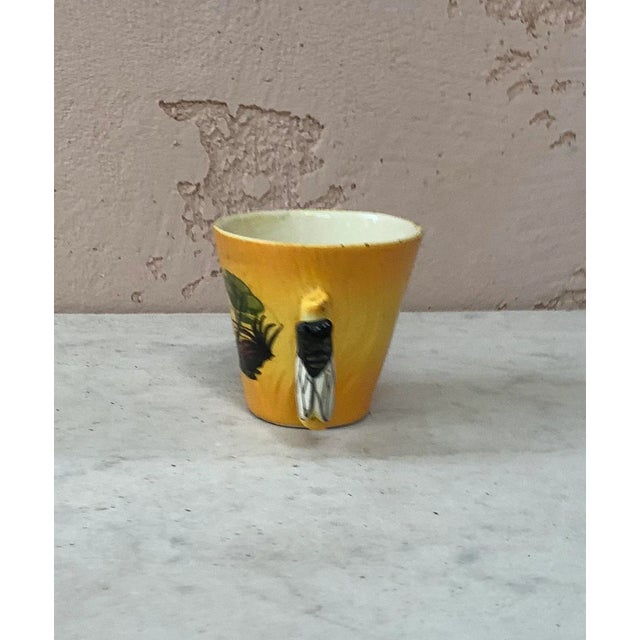 1950s Yellow French Majolica Cicada Cup For Sale - Image 4 of 7